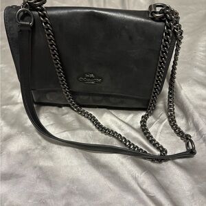 Coach Black Leather Shoulder Bag with Gunmetal Chain